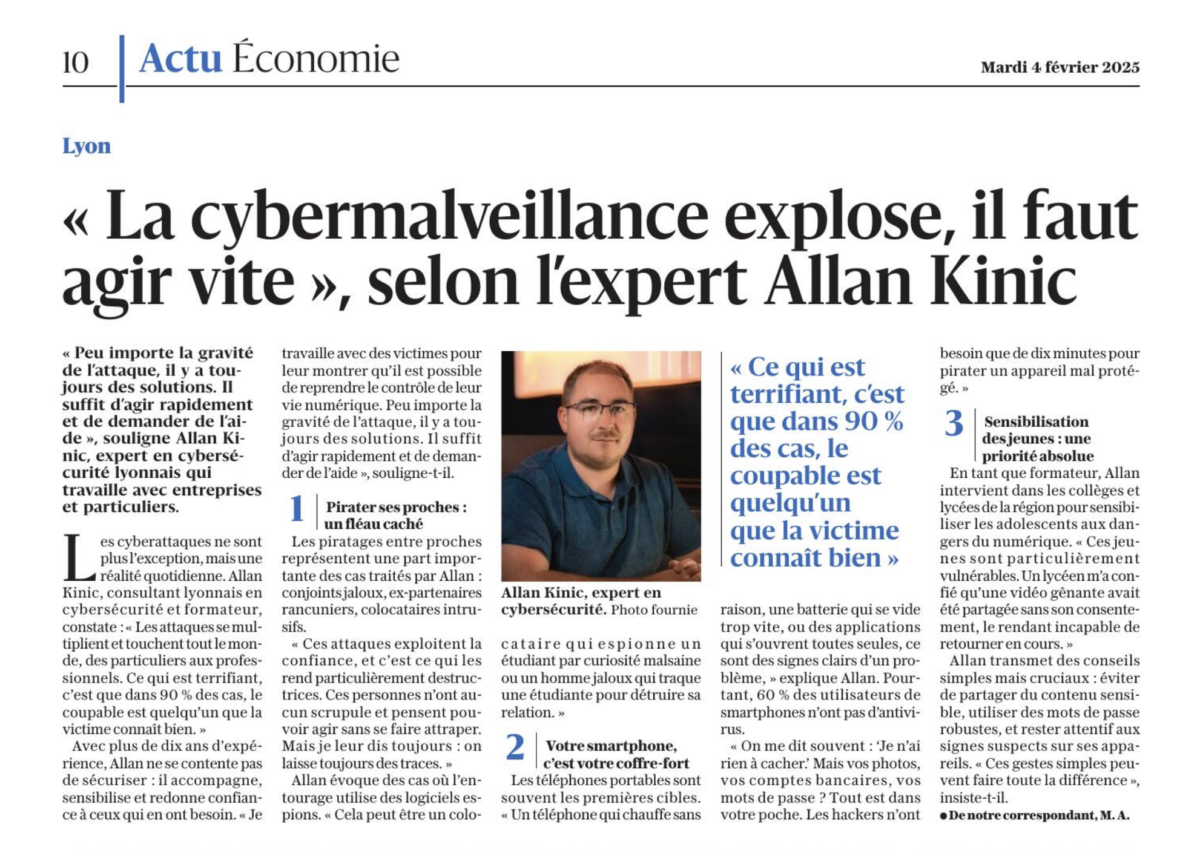 Allan Kinic Téléphone piraté audit cybersécurité